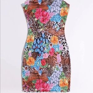 New floral and animal print bodycon dress